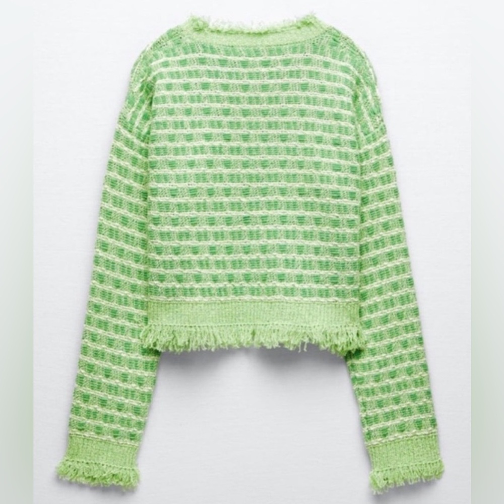 Zara Green Frayed Knit Tweed Sweater - Picture 3 of 6